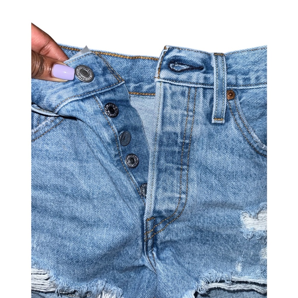 Levi's Light Blue Distressed Jean Shorts 501 - Picture 4 of 5